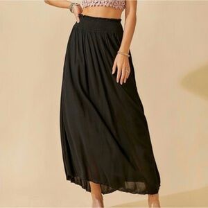 New Crinkle Gauze Maxi Skirt Shirred High Waist Seam Pockets